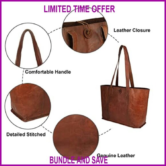 Genuine Leather Tote Bag with Laptop Compartment for Women Office Work - Picture 7 of 8